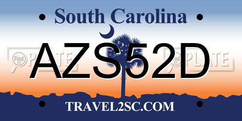 AZS52D South Carolina License Plate