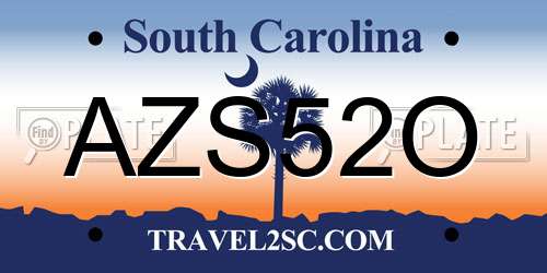 AZS52O South Carolina License Plate