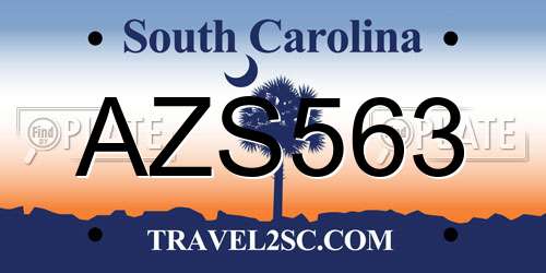 AZS563 South Carolina License Plate