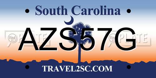 AZS57G South Carolina License Plate