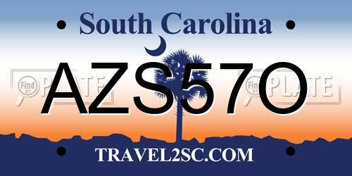 AZS57O South Carolina License Plate