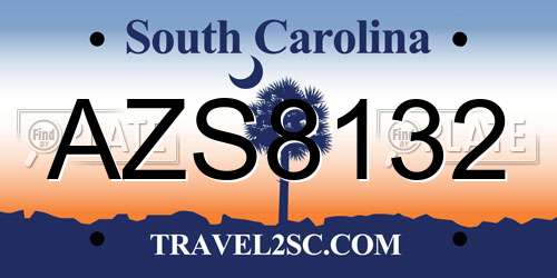 AZS8132 South Carolina License Plate