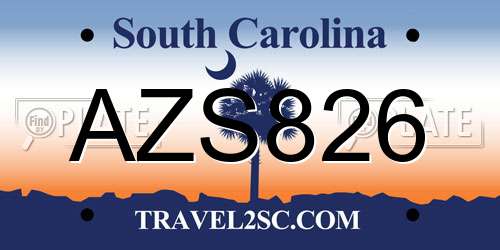 AZS826 South Carolina License Plate