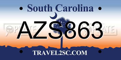 AZS863 South Carolina License Plate