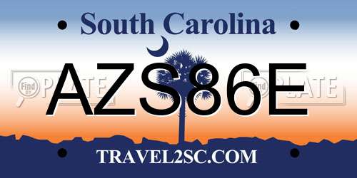 AZS86E South Carolina License Plate