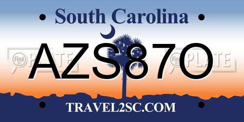AZS87O South Carolina License Plate