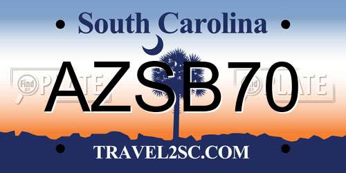 AZSB70 South Carolina License Plate