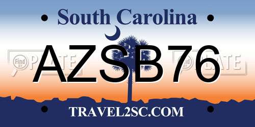 AZSB76 South Carolina License Plate