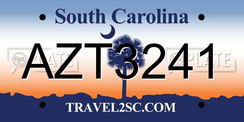 AZT3241 South Carolina License Plate