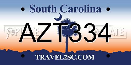 AZT334 South Carolina License Plate