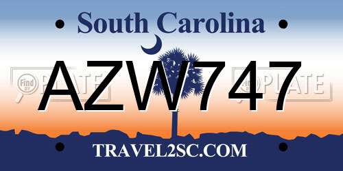 AZW747 South Carolina License Plate