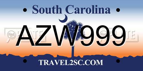 AZW999 South Carolina License Plate