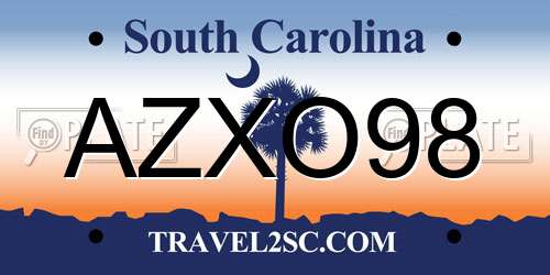 AZXO98 South Carolina License Plate