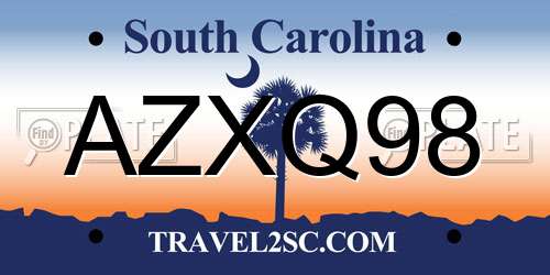 AZXQ98 South Carolina License Plate