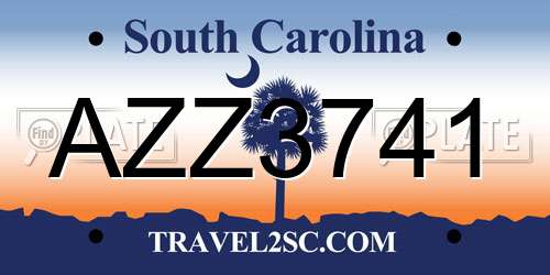 AZZ3741 South Carolina License Plate