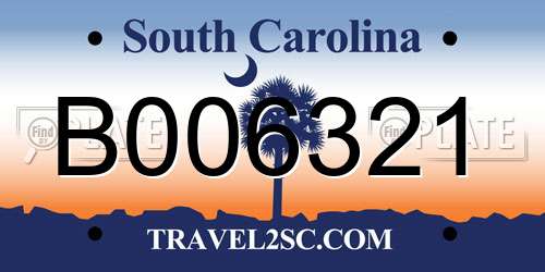 B006321 South Carolina License Plate