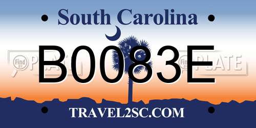 B0083E South Carolina License Plate