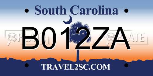 B012ZA South Carolina License Plate