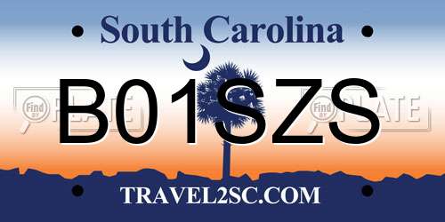 B01SZS South Carolina License Plate