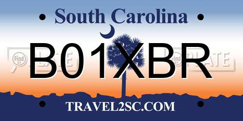 B01XBR South Carolina License Plate