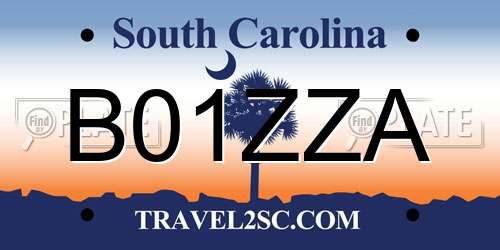 B01ZZA South Carolina License Plate