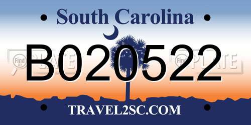B020522 South Carolina License Plate