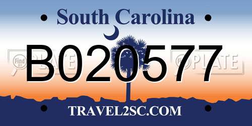 B020577 South Carolina License Plate