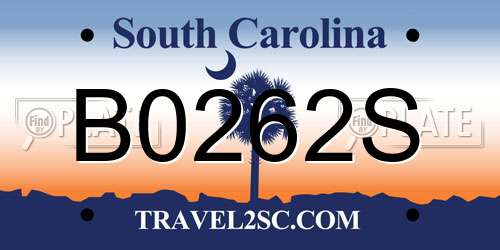 B0262S South Carolina License Plate