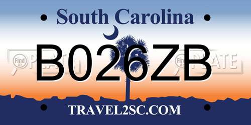 B026ZB South Carolina License Plate