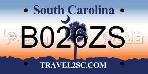 B026ZS South Carolina License Plate
