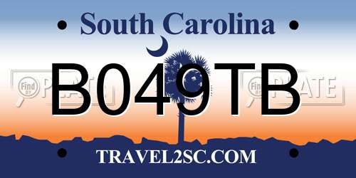 B049TB South Carolina License Plate