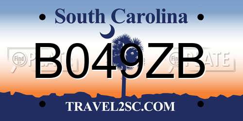 B049ZB South Carolina License Plate