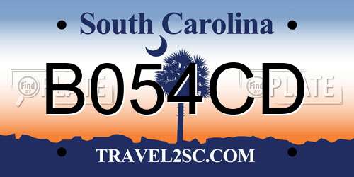 B054CD South Carolina License Plate
