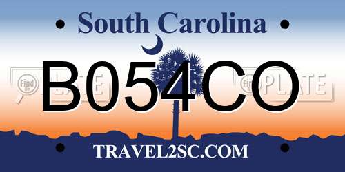 B054CO South Carolina License Plate
