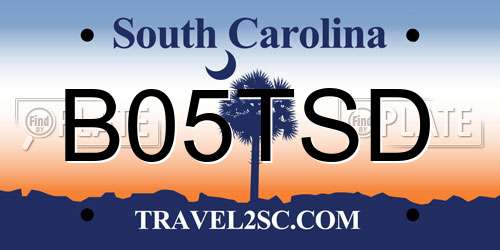 B05TSD South Carolina License Plate