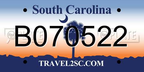 B070522 South Carolina License Plate