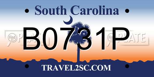 B0731P South Carolina License Plate