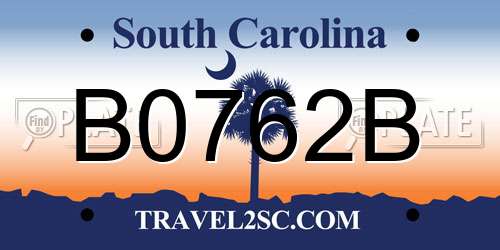 B0762B South Carolina License Plate