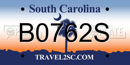 B0762S South Carolina License Plate