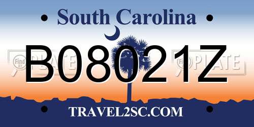 B08021Z South Carolina License Plate