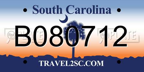 B080712 South Carolina License Plate