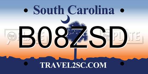 B08ZSD South Carolina License Plate
