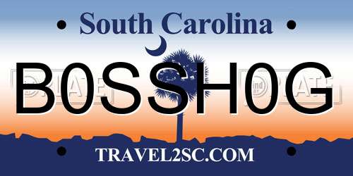 B0SSH0G South Carolina License Plate