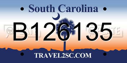 B126135 South Carolina License Plate