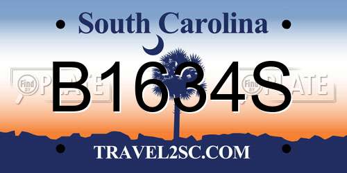 B1634S South Carolina License Plate