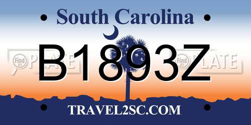 B1893Z South Carolina License Plate