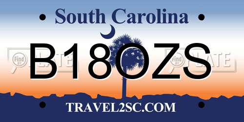 B18OZS South Carolina License Plate