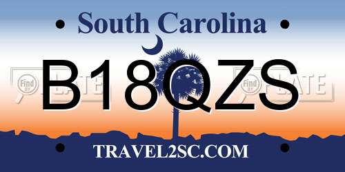 B18QZS South Carolina License Plate