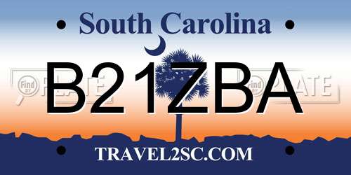 B21ZBA South Carolina License Plate