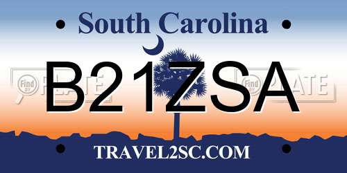B21ZSA South Carolina License Plate